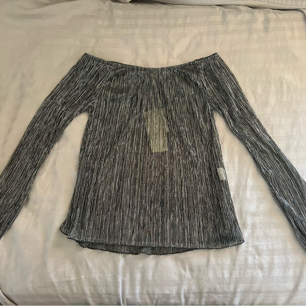 Susy Mix Sheer Metallic Black and Silver Top
